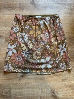 Full Tilt Retro Floral Mini Skirt in Brown, Pink, Cream, Yellow